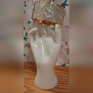 EUC Alexander McQueen Mauve & Gold Tone Skull Goth Emo Casual Bangle Bracelet